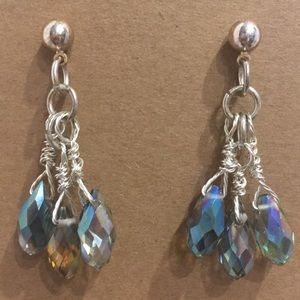 Silver Earrings with Sparkling Glass Beads